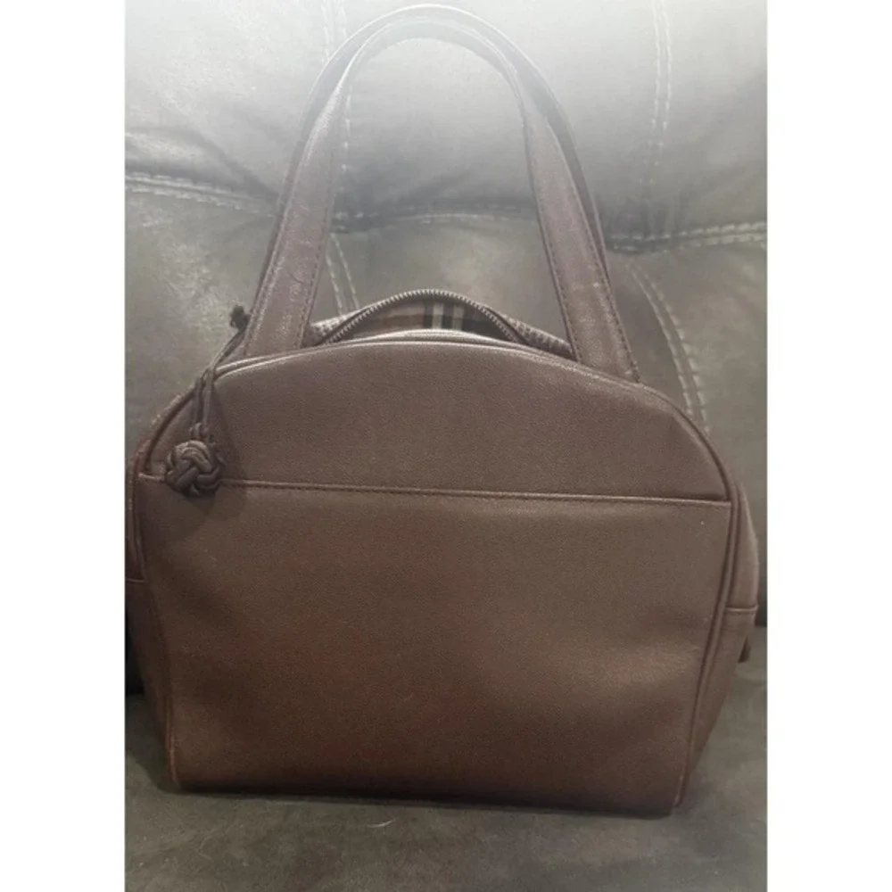Vintage BURBERRY Hand bag‎ Brown Leather & Suede Authentic Purse With COA